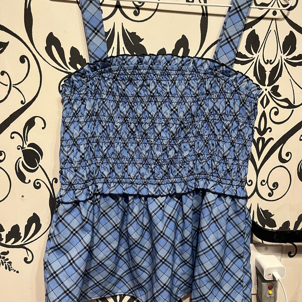 Ricki's Light Blue and Black Plaid Smocked Top